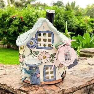 NWT Blue Sky Clayworks Wildflower Manour Hummingbirds Floral Candle House